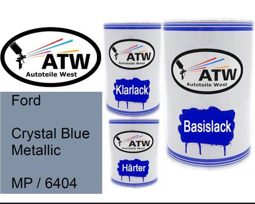 Ford, Crystal Blue Metallic, MP / 6404: 500ml Lackdose + 500ml Klarlack + 250ml Härter - Set, von ATW Autoteile West.